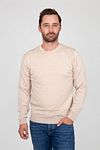 Merino Pullover mit Rundhalsausschnitt in Beige Model / Voorkant mit Emiel