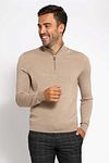 Suitable Merino Half Zip Trui Beige Model / Voorkant met Bram