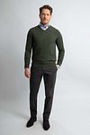 Steppin' Out pullover con scollo a V in lana merino verde oliva Model / Voorkant