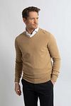 Steppin' Out Pullover Col-V Laine Merino Beige Model / Voorkant