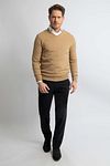 Steppin' Out sweter z dekoltem w serek z wełny merino beżowy Model / Zijkant