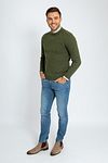 Suitable sweter z jagnięcej wełny z okrągłym dekoltem, oliwkowozielony Model / Voorkant
