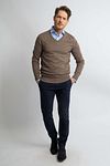 Steppin' Out Sweter bawełna-kaszmir z dekoltem V w kolorze taupe melange Model / Voorkant