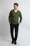 Steppin' Out Jersey de algodón y cashmere con cuello de pico verde oliva Model / Voorkant