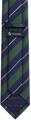 Suitable Stropdas Zijde Triple Stripe Donkergroen Product / Achterkant