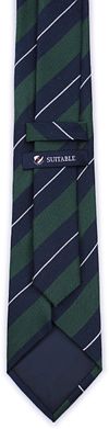 Suitable Stropdas Zijde Triple Stripe Donkergroen Product / Achterkant