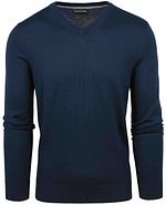 Suitable sweter z wełny merino z dekoltem V w kolorze granatowym