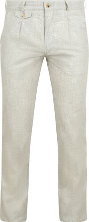 Suitable Chino Pico Pleat Cotton Linen Glencheck Lysegrå