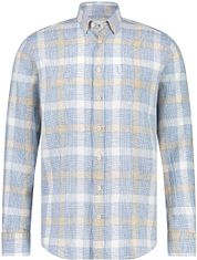 State Of Art Shirt Linen Print Checks Blue