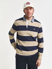 Gant Heavy Rugger Shield Longsleeve Polo Shirt Stripes Navy Beige