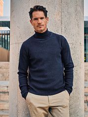 Suitable Turtleneck Pullover Structure Melange Navy