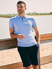 Suitable Knitted Half Zip Polo Shirt Light Blue