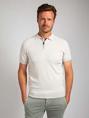 Suitable Knitted Half Zip Polo Shirt Beige