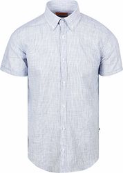 Suitable Short Sleeves Shirt Cotton Slub Stripes Blue