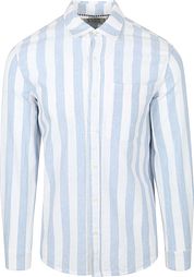 Scotch and Soda Linnen Blend Shirt Stripes Light Blue