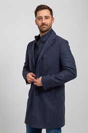 Suitable K150 Coat Wool Blend Plaid Dark Blue 