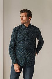 State Of Art Shirt Poplin Printed Navy Green