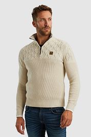 PME Legend Knitted Half Zip Pullover Ecru