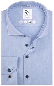 R2 Knitted Travel Shirt Herringbone Light Blue