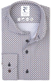 R2 Shirt Poplin Graphical Print Beige Blue