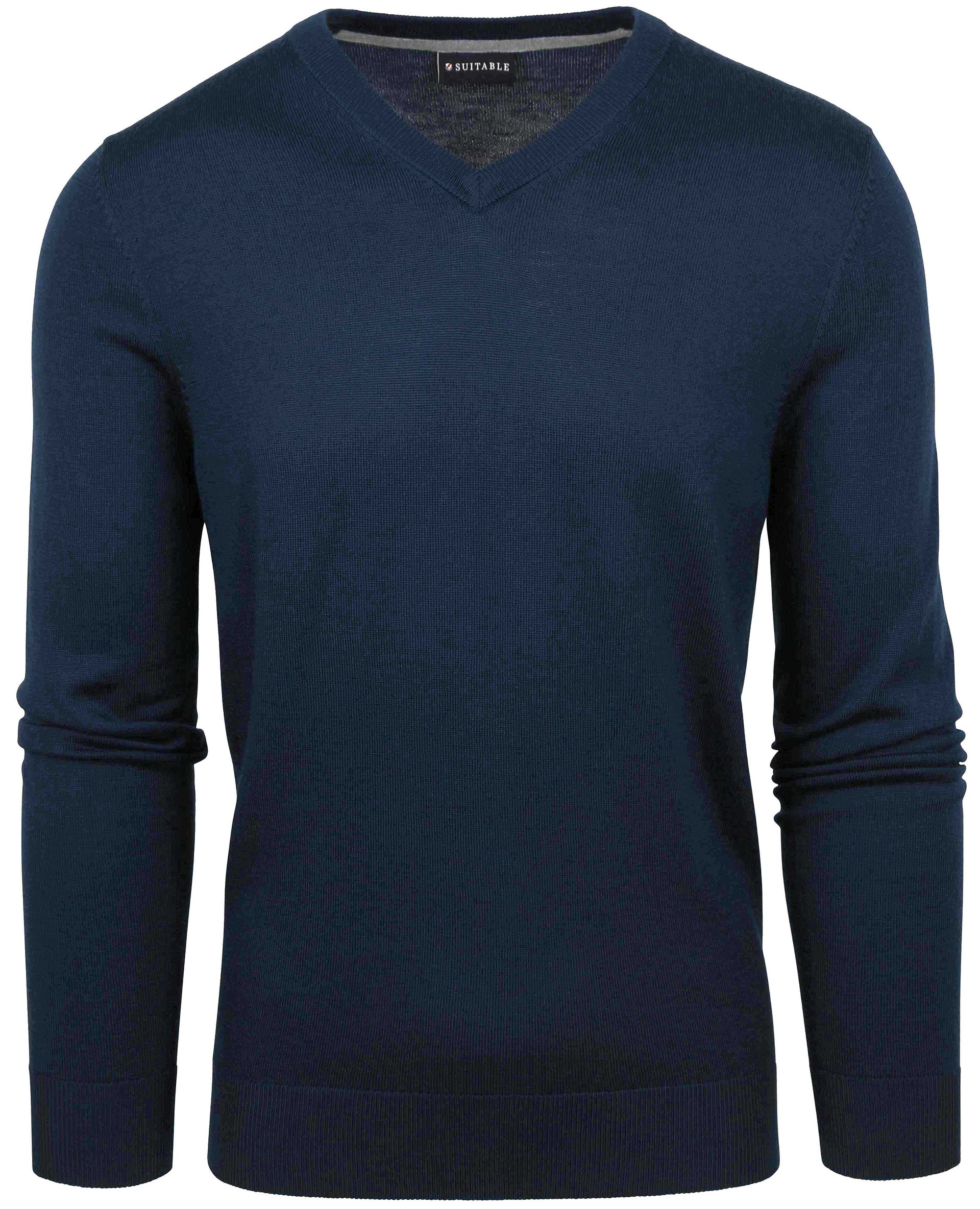 Suitable Merino Pullover V-Hals Mörkblå Blå Storlek stickade tröjor herr
