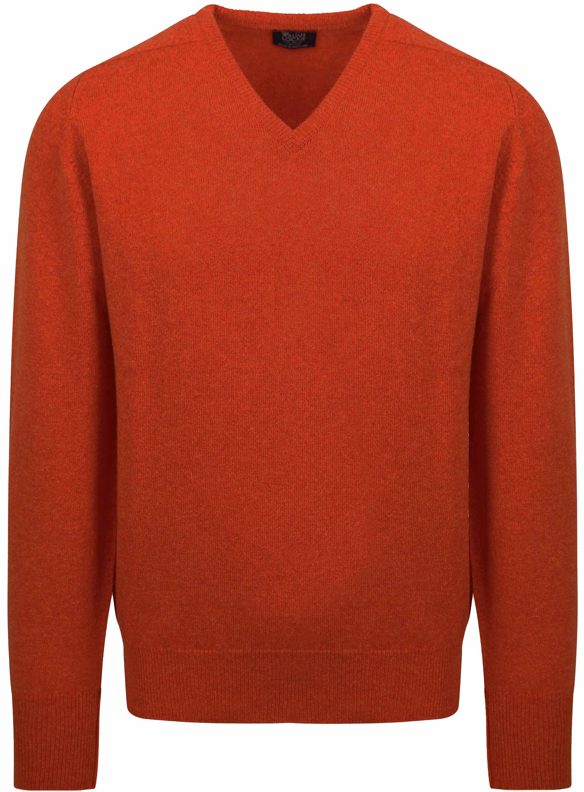 William Lockie V-ringad lammull Ember Orange Storlek stickade tröjor herr