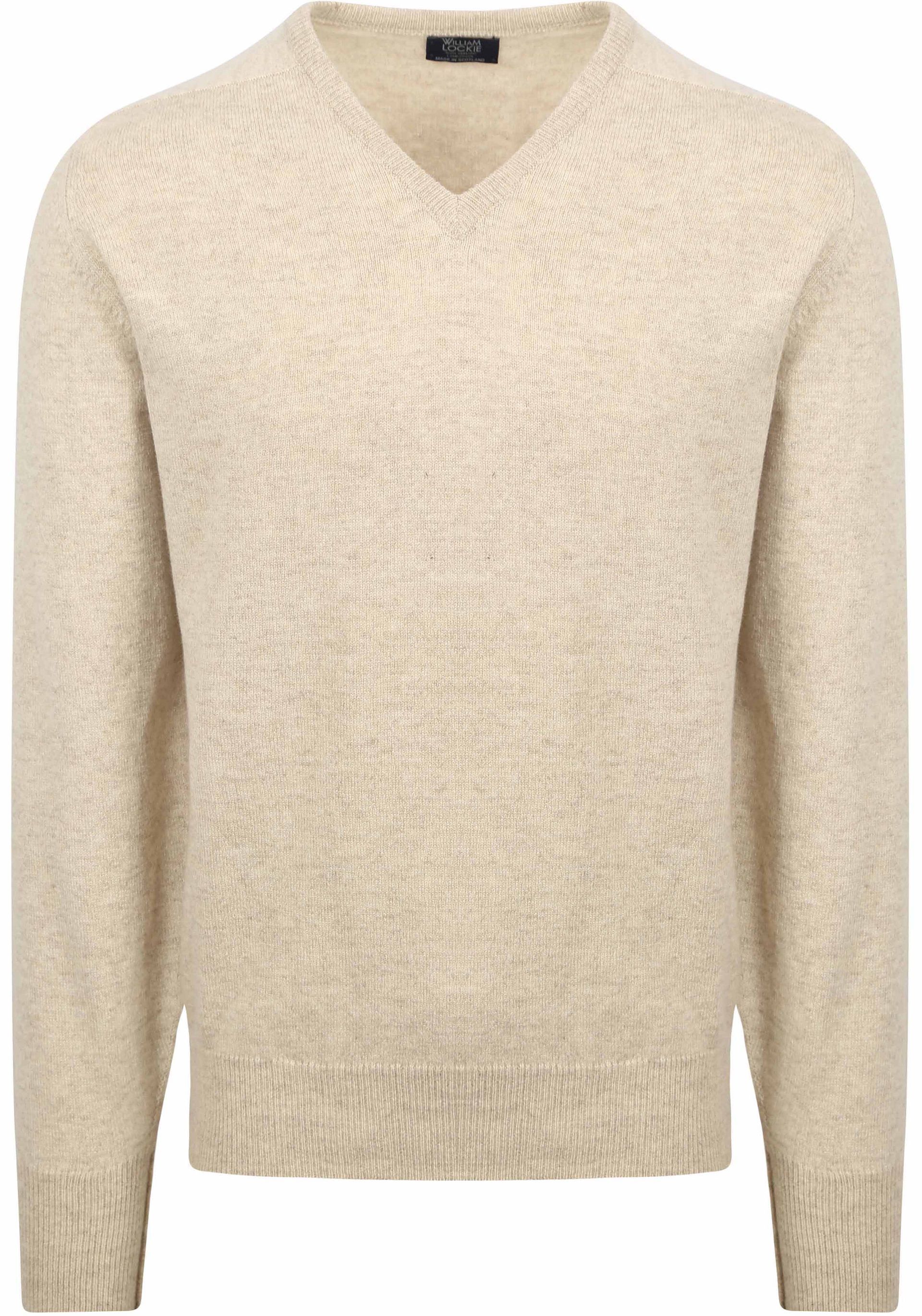 William Lockie V-ringad tröja i lammull och linne i beige Beige Storlek herr