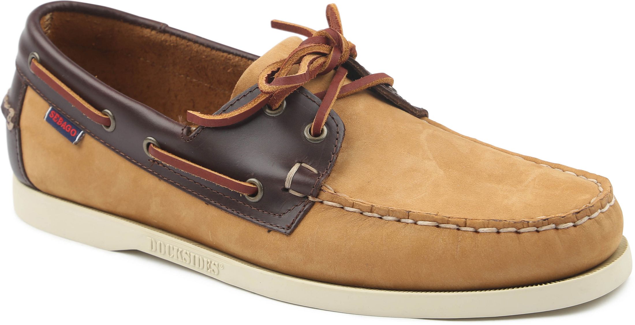 Køb Sebago Docksides Portland bådesko i beige-brun 78123HW-Yellow Mustard - Dk Brown | Suitable