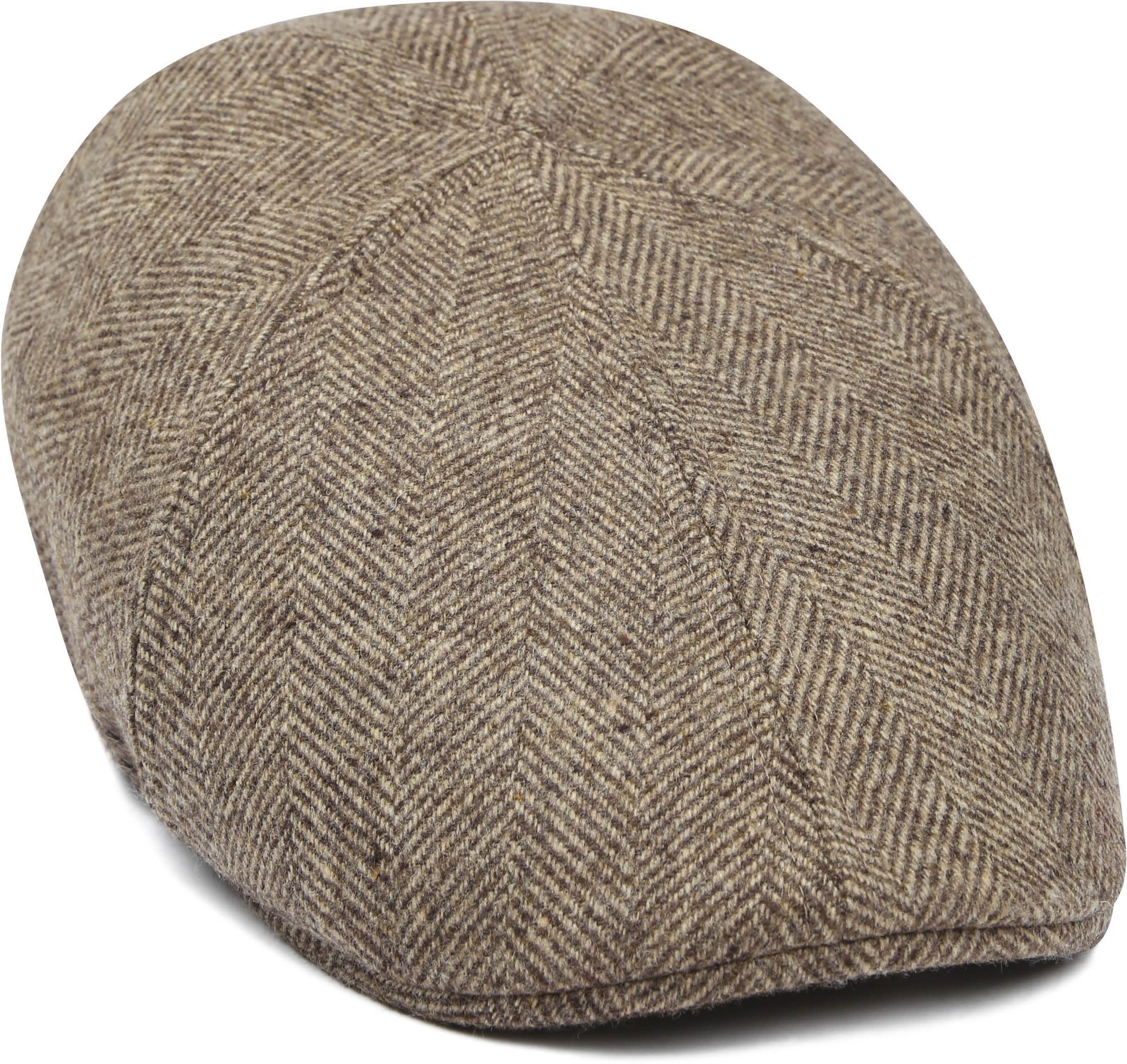 Suitable Flat Cap i ull med herringbone-mönster i beige FLCAP-LMBS-STBL-001