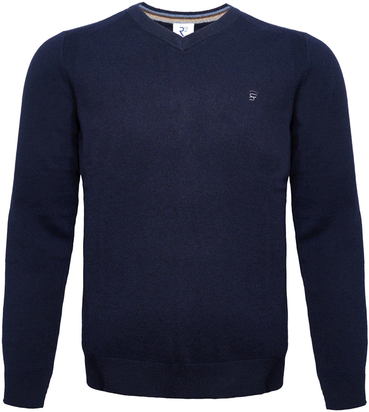 Køb R2 Amsterdam trøje med v-hals i merinould – marineblå 126.VNECK.001-010 | Suitable