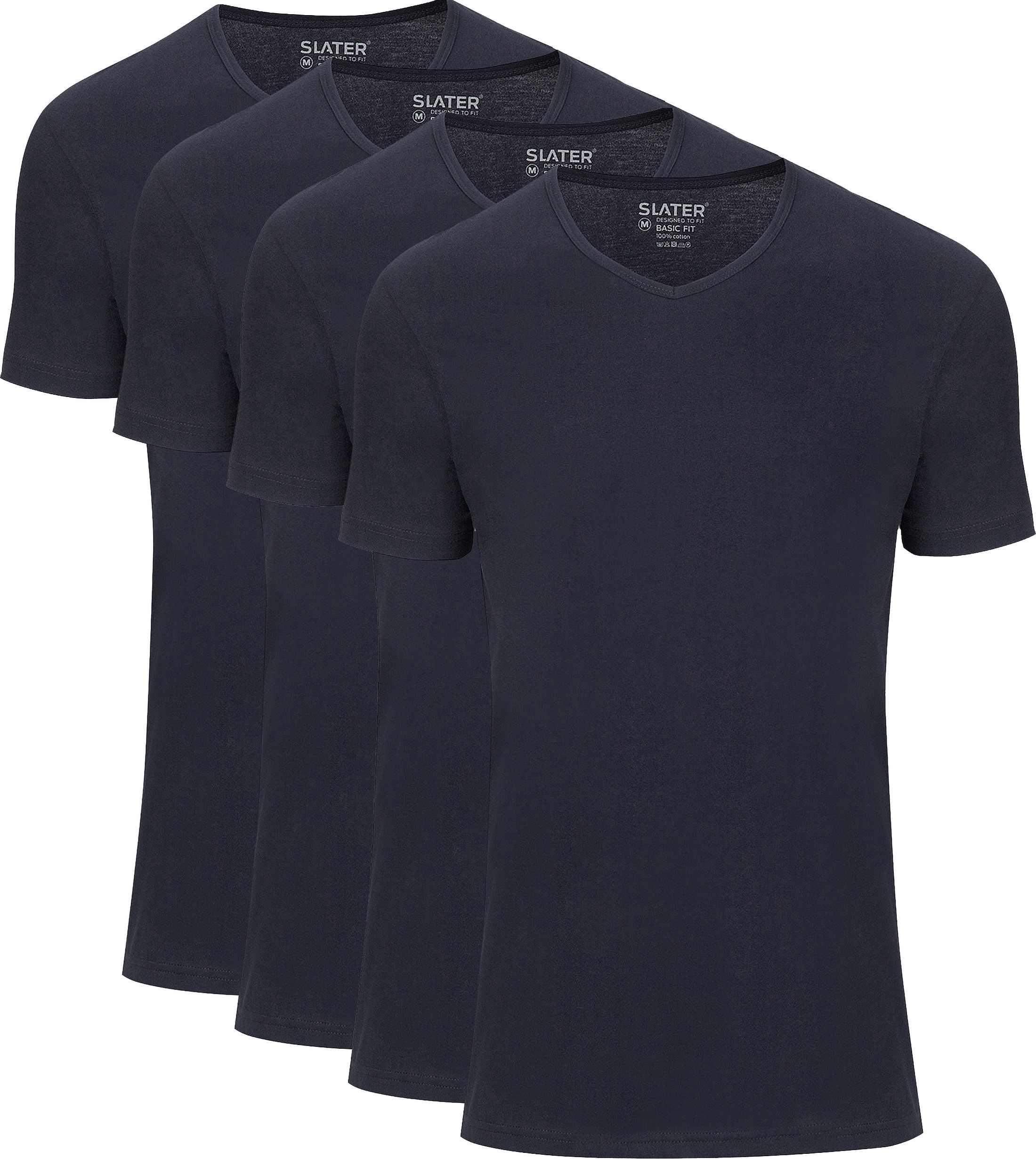 Køb Slater 4-pack Basic Fit T-shirt V-hals Navy 7610-400 | Suitable