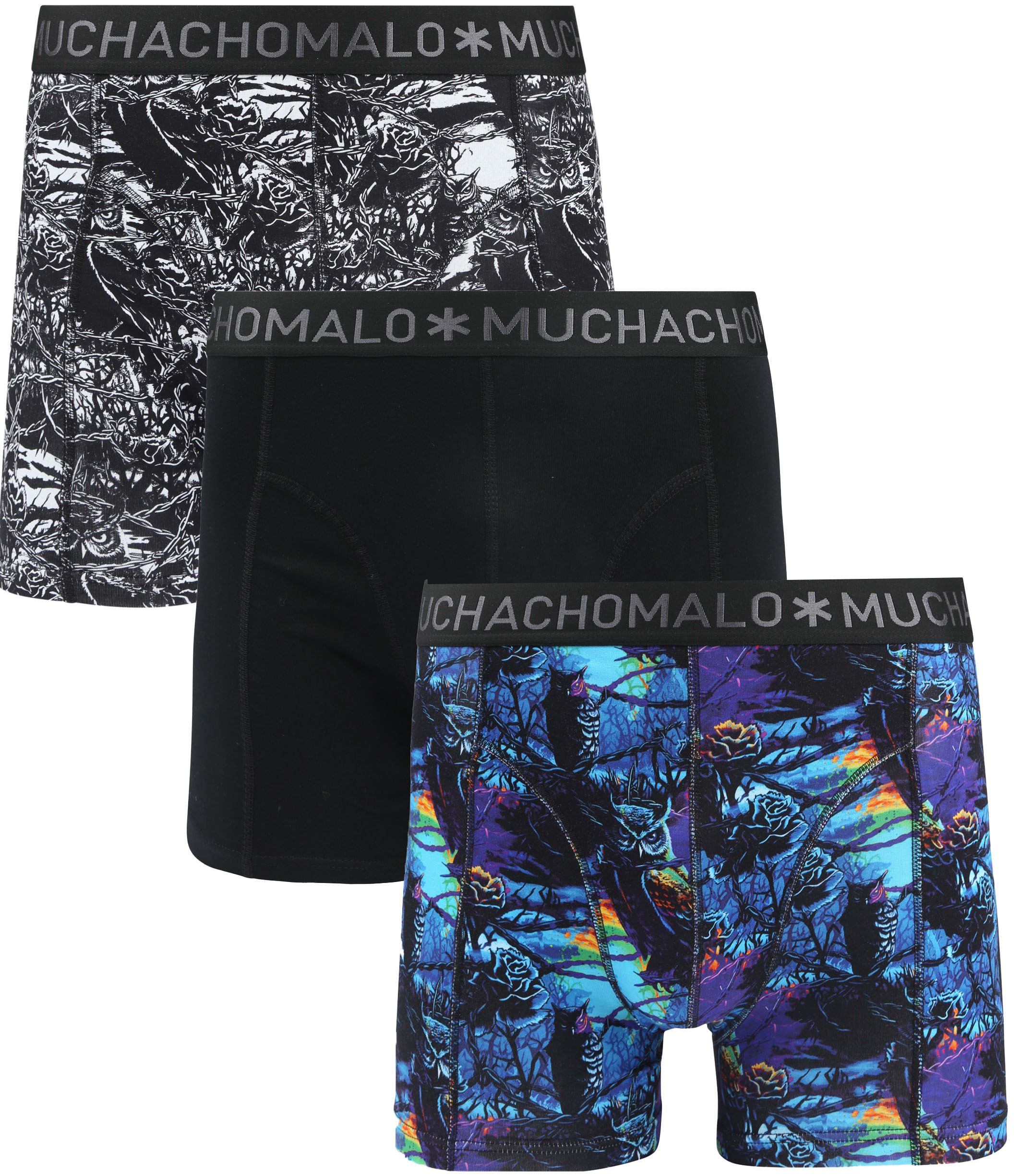 Muchachomalo Boxershorts 3-Pack Barbewire Owl U-BARBWIREOWL1010-Print/Print/Black