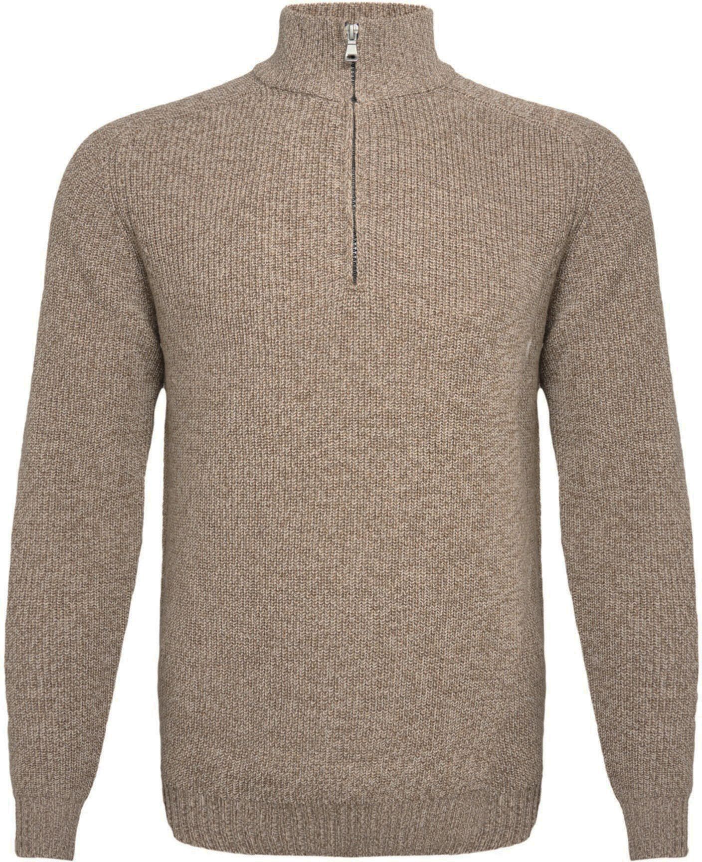 R2 Halv lynlås Heavyknit Trøje i Merinould Lysebrun 126.ZIP.003-041