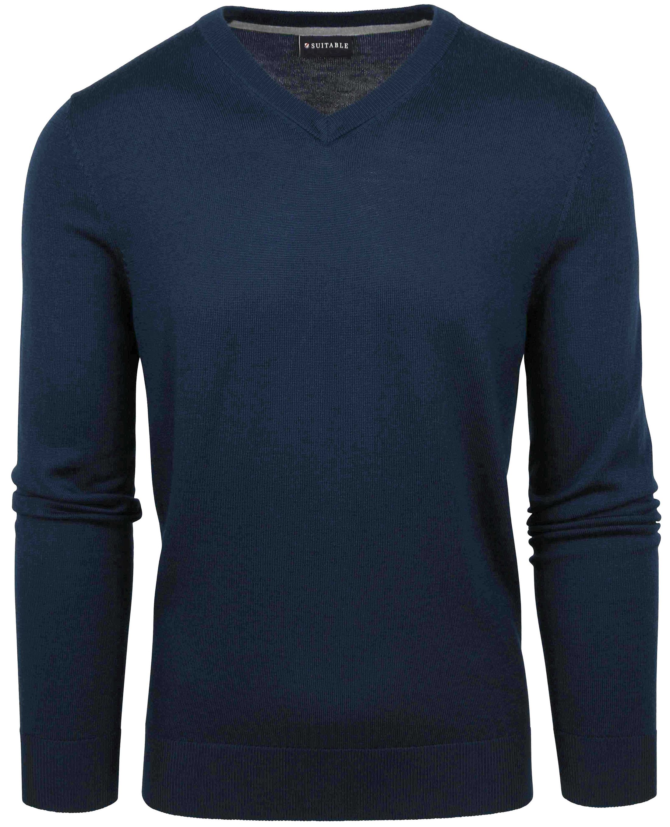 Suitable Merino genser med V-hals i marineblå MRI-V-23 kl 51047 navy