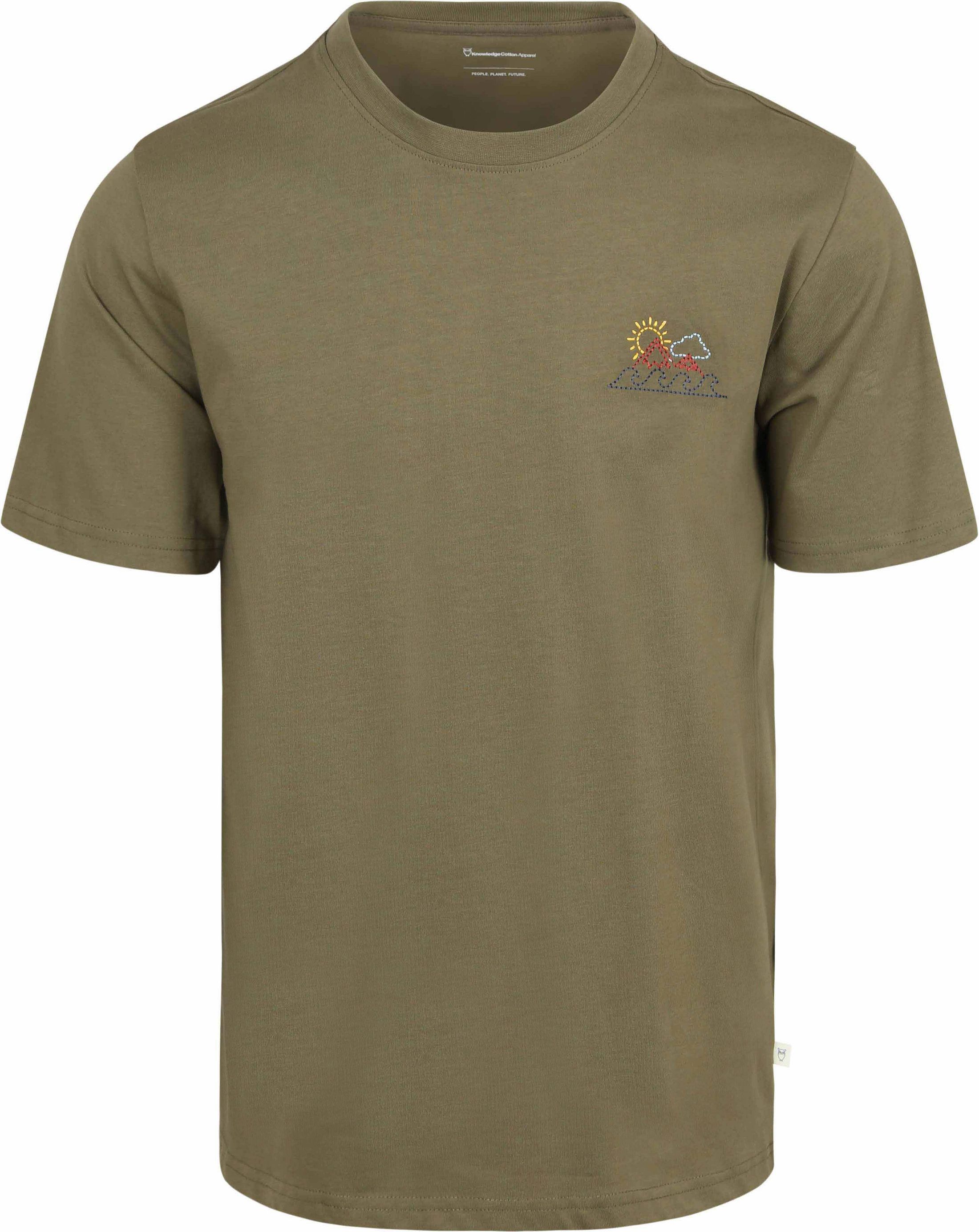 KnowledgeCotton Apparel T-shirt Olive Imprimé sur la poitrine commander en ligne | Suitable
