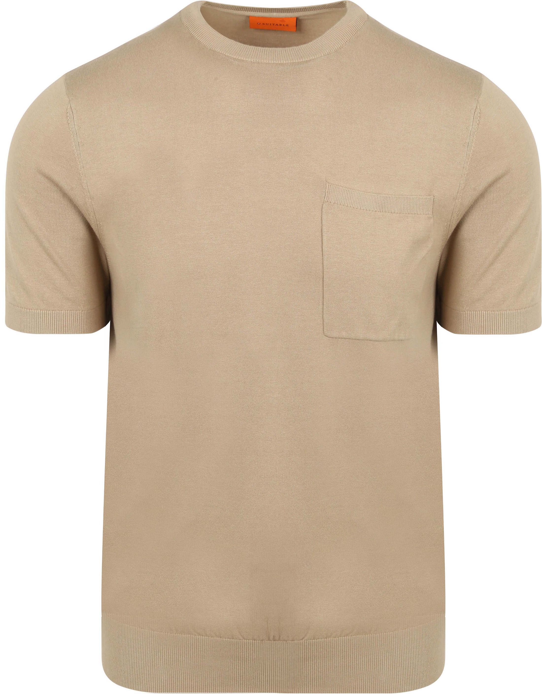Suitable Stickad T-shirt Ficka Kompakt Taupe TE-PO-CO-26.02 17.1112 Light taupe