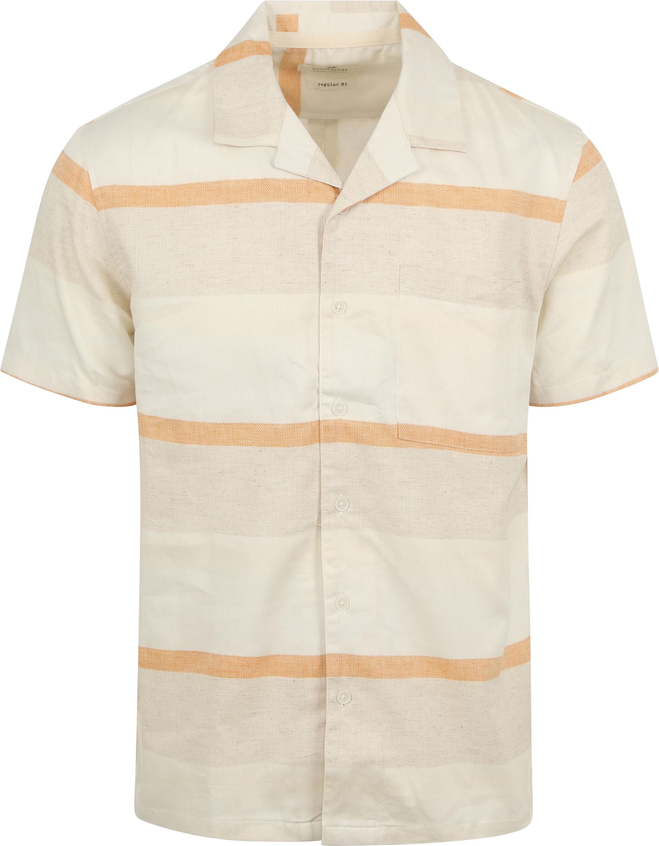 Anerkjendt Skjorte med korte ermer Leo Lin- og bomullsstreif i ecru 901591-9503