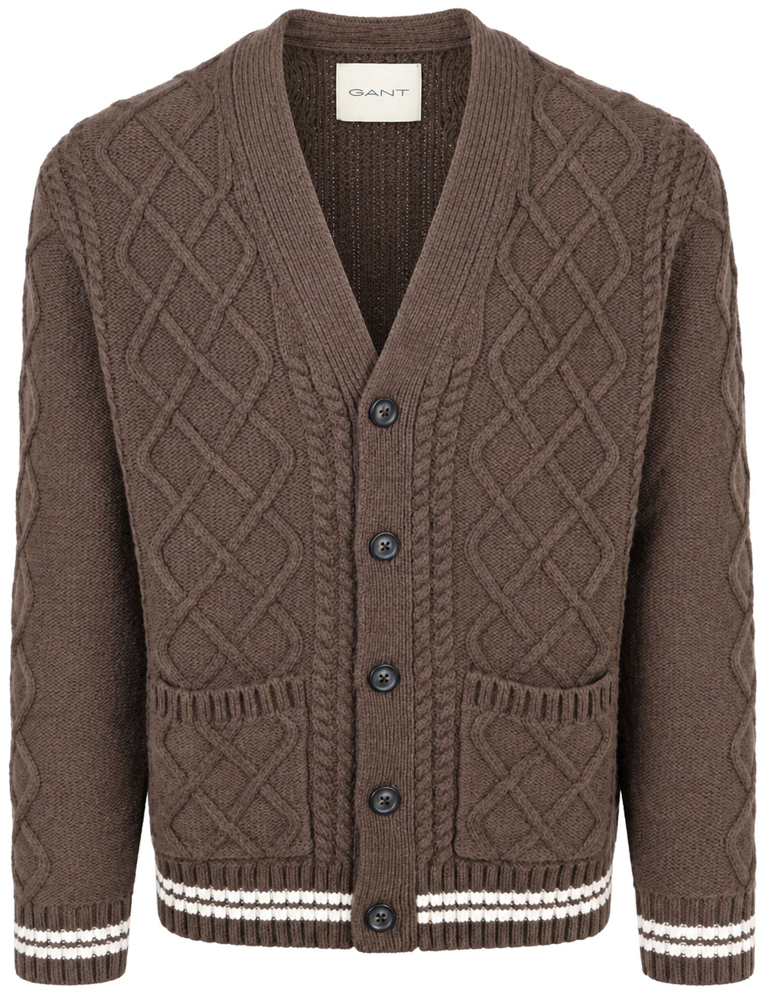 Gant Cardigan Cable Knit Lamswol Bruin 8050330-262 kopen | Suitable
