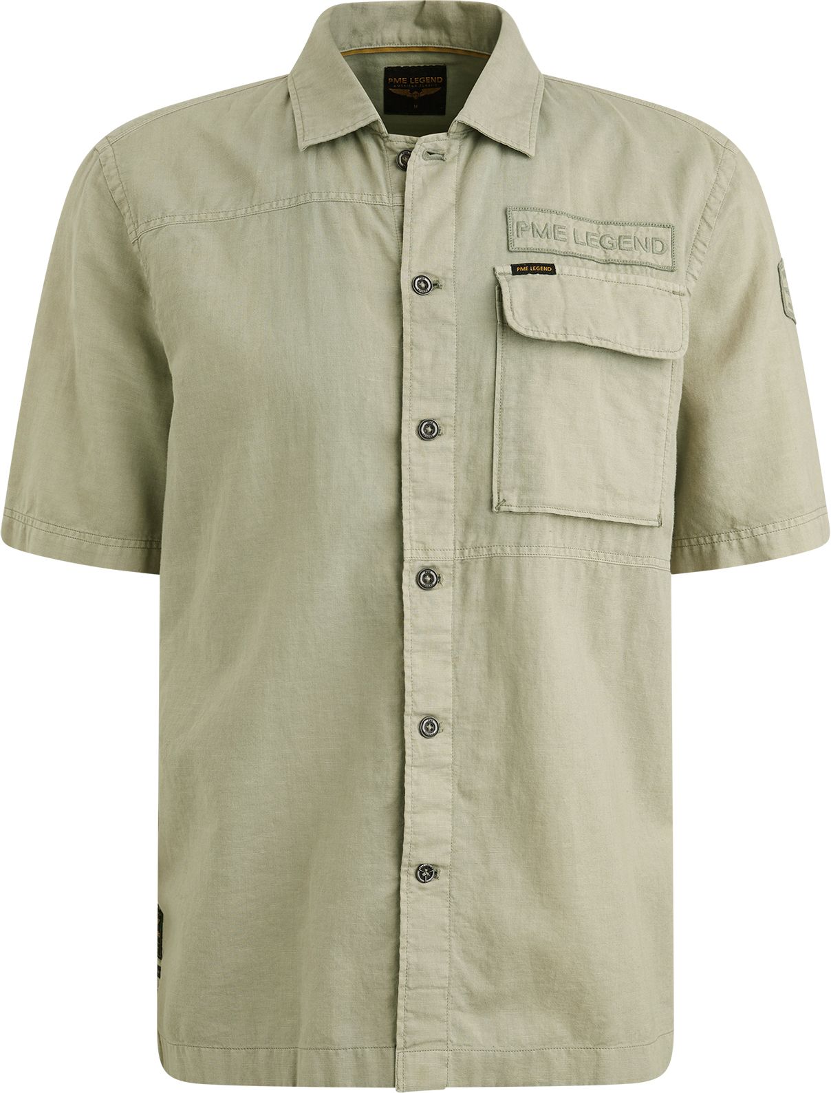 PME Legend Short Sleeve Overhemd Linen Blend Groen PSIS2505230-6170 kopen | Suitable