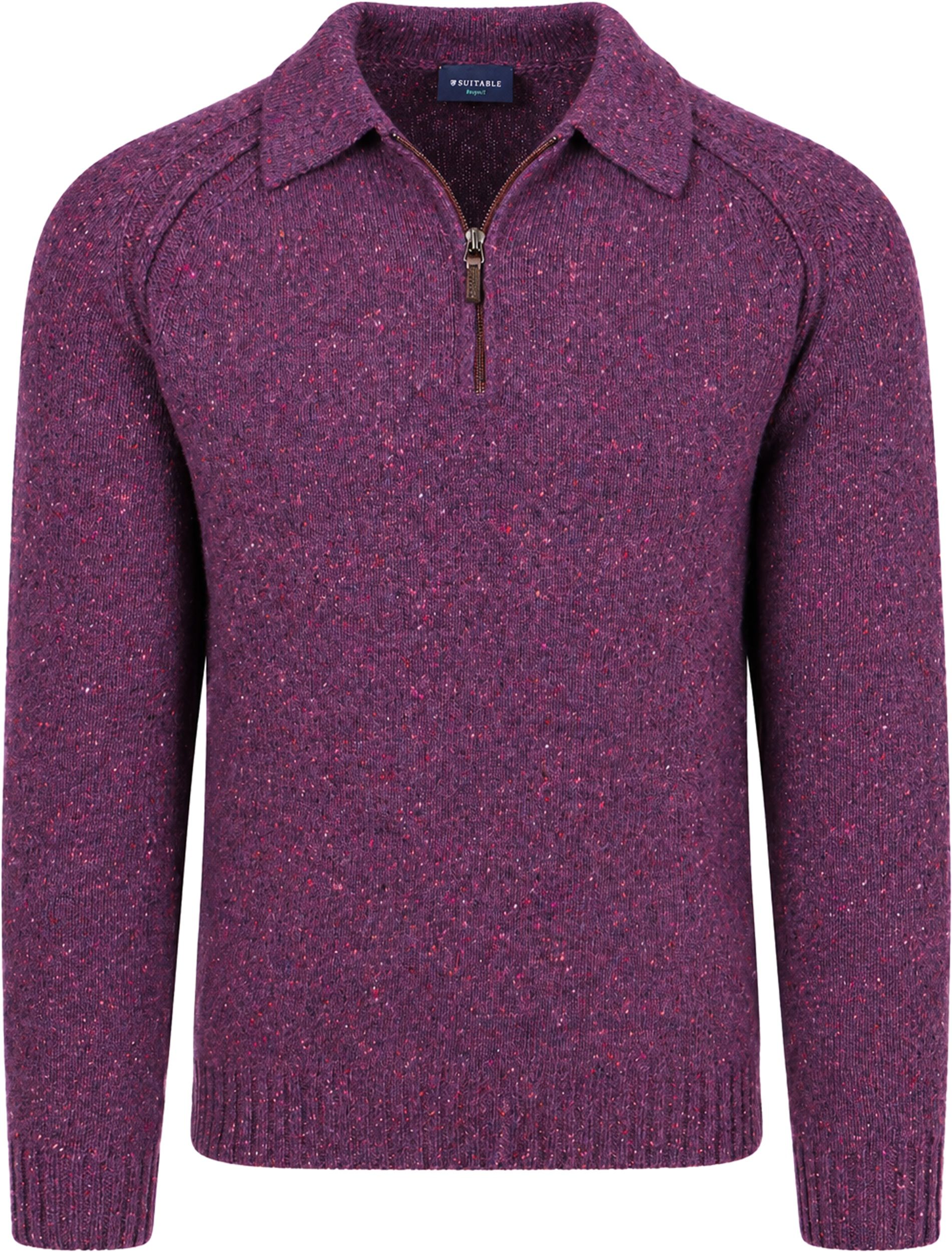 Suitable Polo Zip Pull Tweed Paars PU-RSP-POLZ-26.02 kopen | Suitable