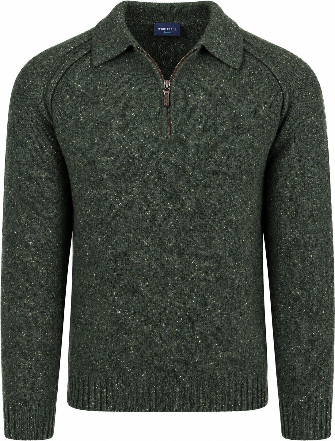 Suitable Polo Zip Pull Tweed Vert foncé commander en ligne | PU-RSP-POLZ-26.01 | Suitable Luxembourg