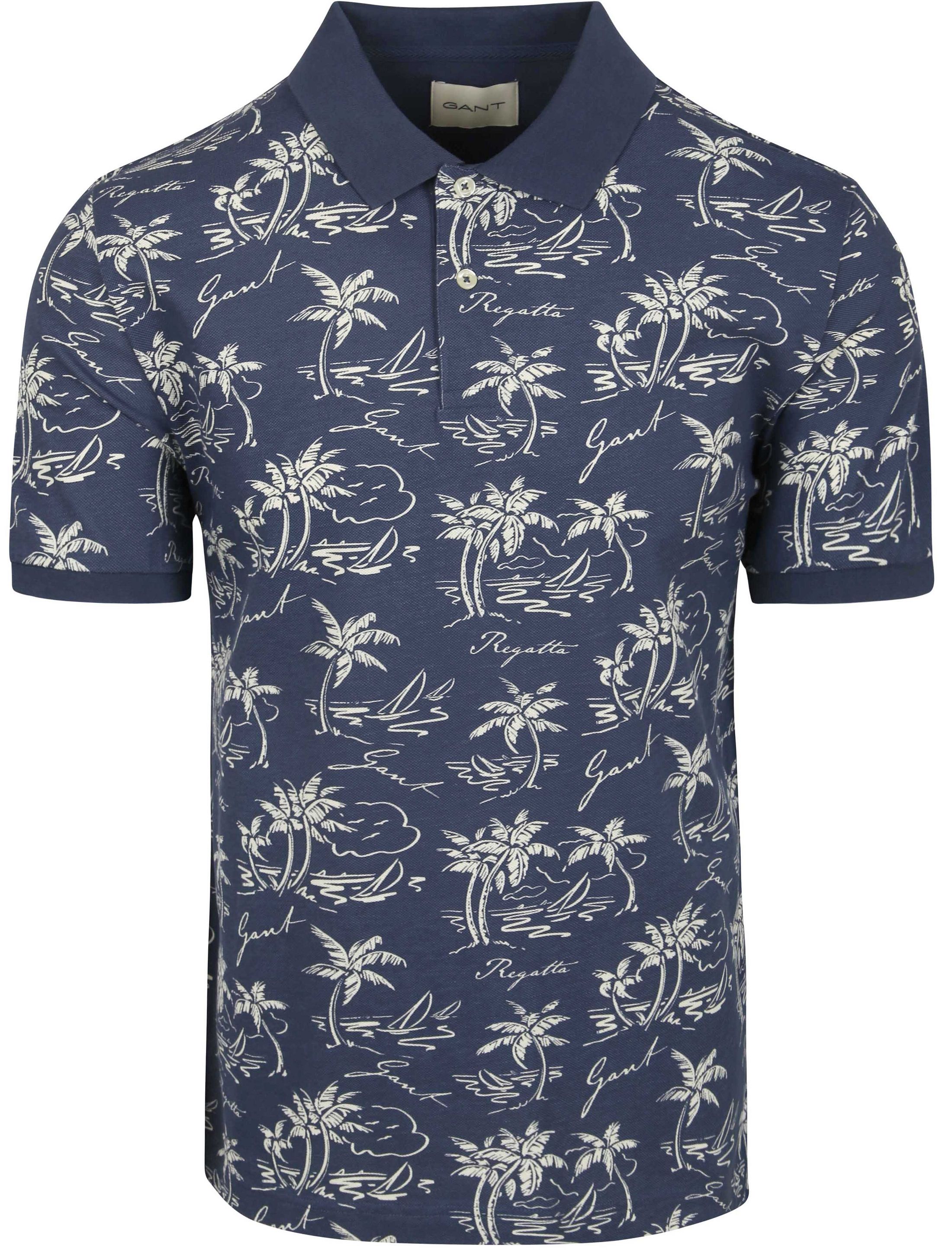 Gant Poloshirt Palm Print Dusty Navy 2014058-401