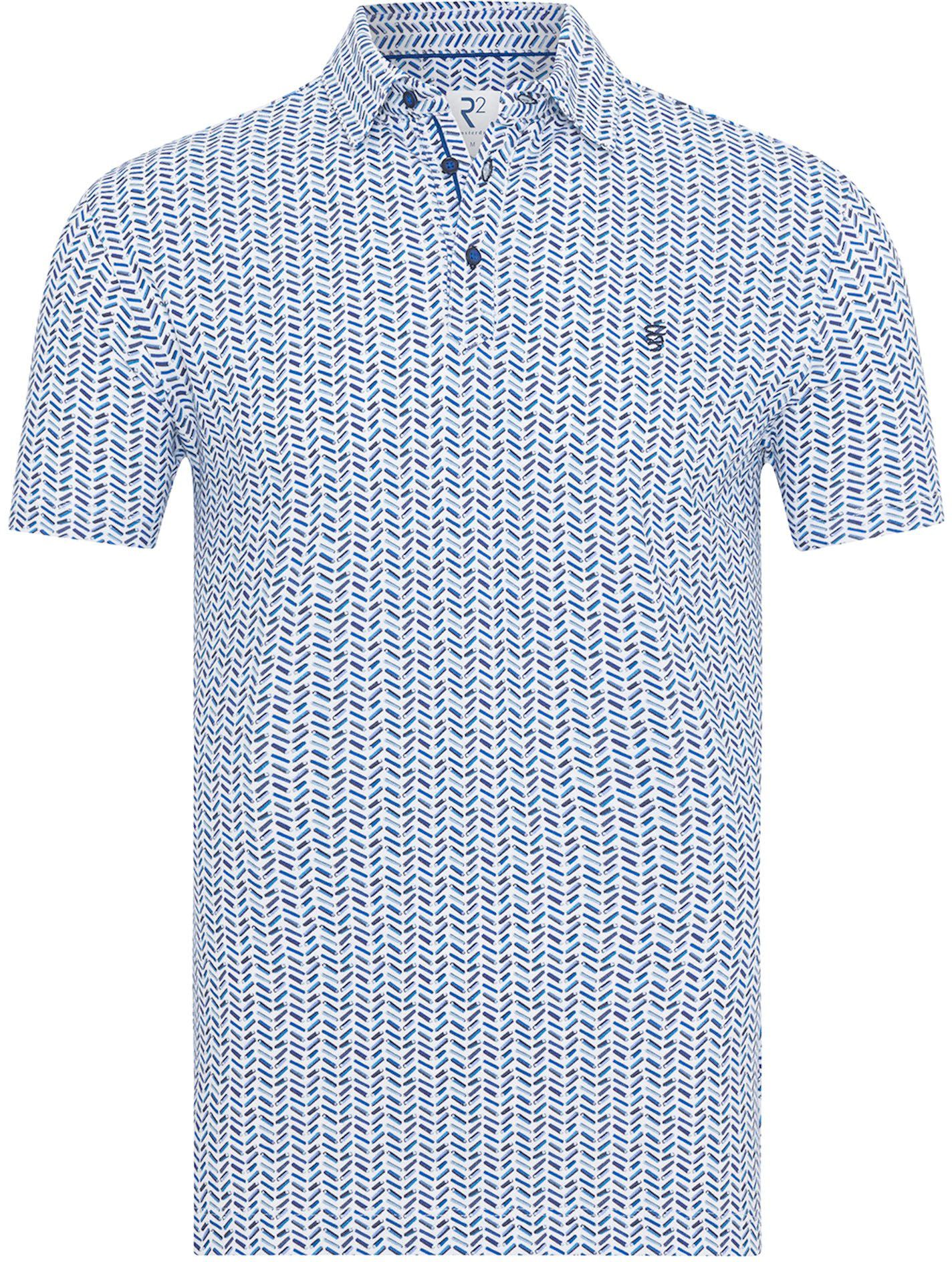 R2 Amsterdam Polo Piqué Print Blå 124.POLO.006-014