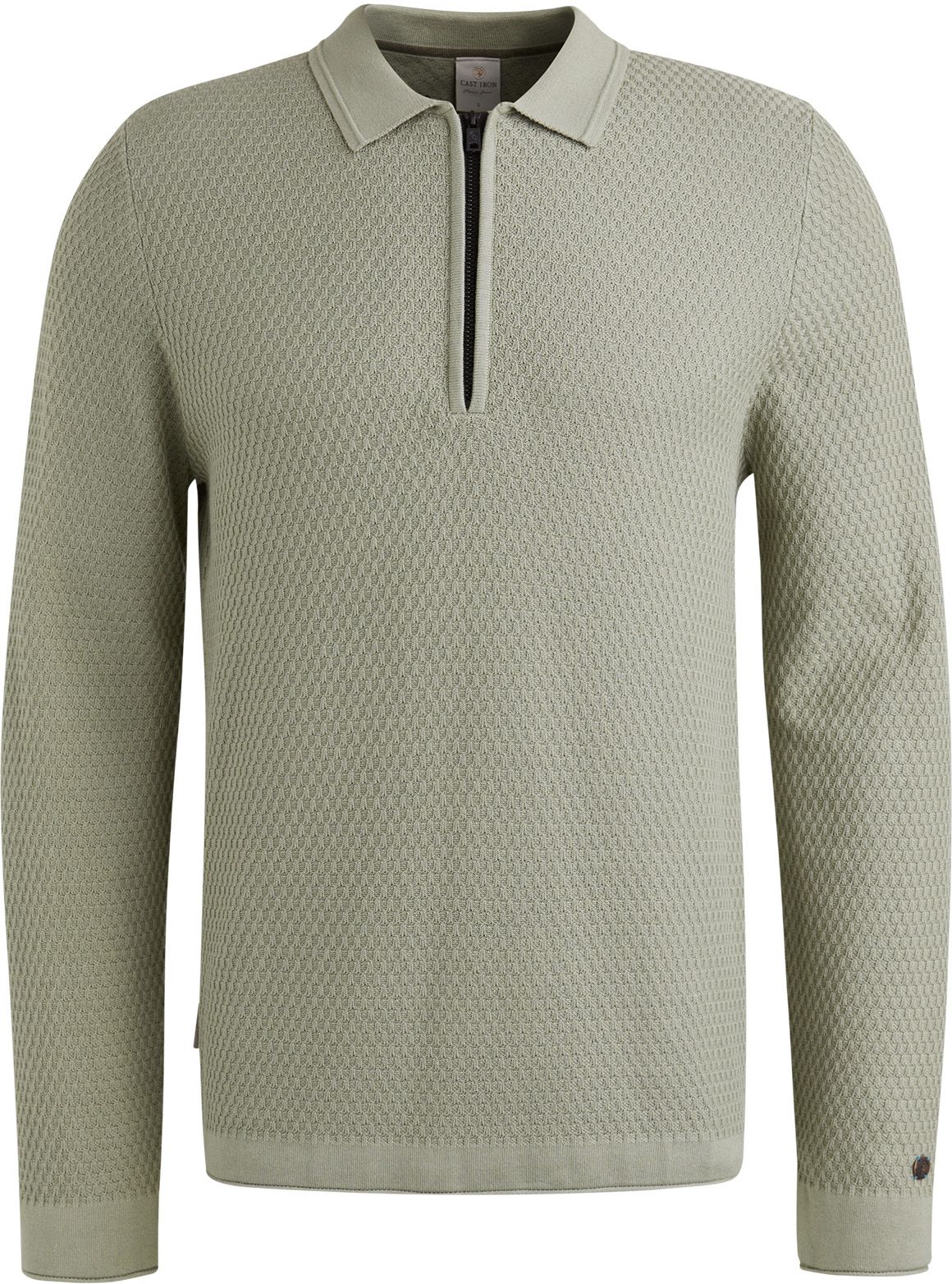 Cast Iron Långärmad Half Zip Polotröja i Ljusgrön Struktur CPS2502820-6169