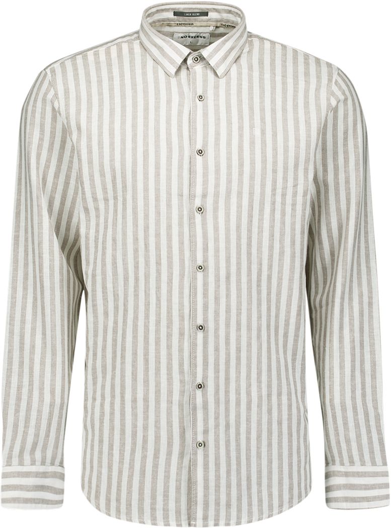 Køb No Excess Skjorte Cotton Linen Stripes Taupe  | Suitable