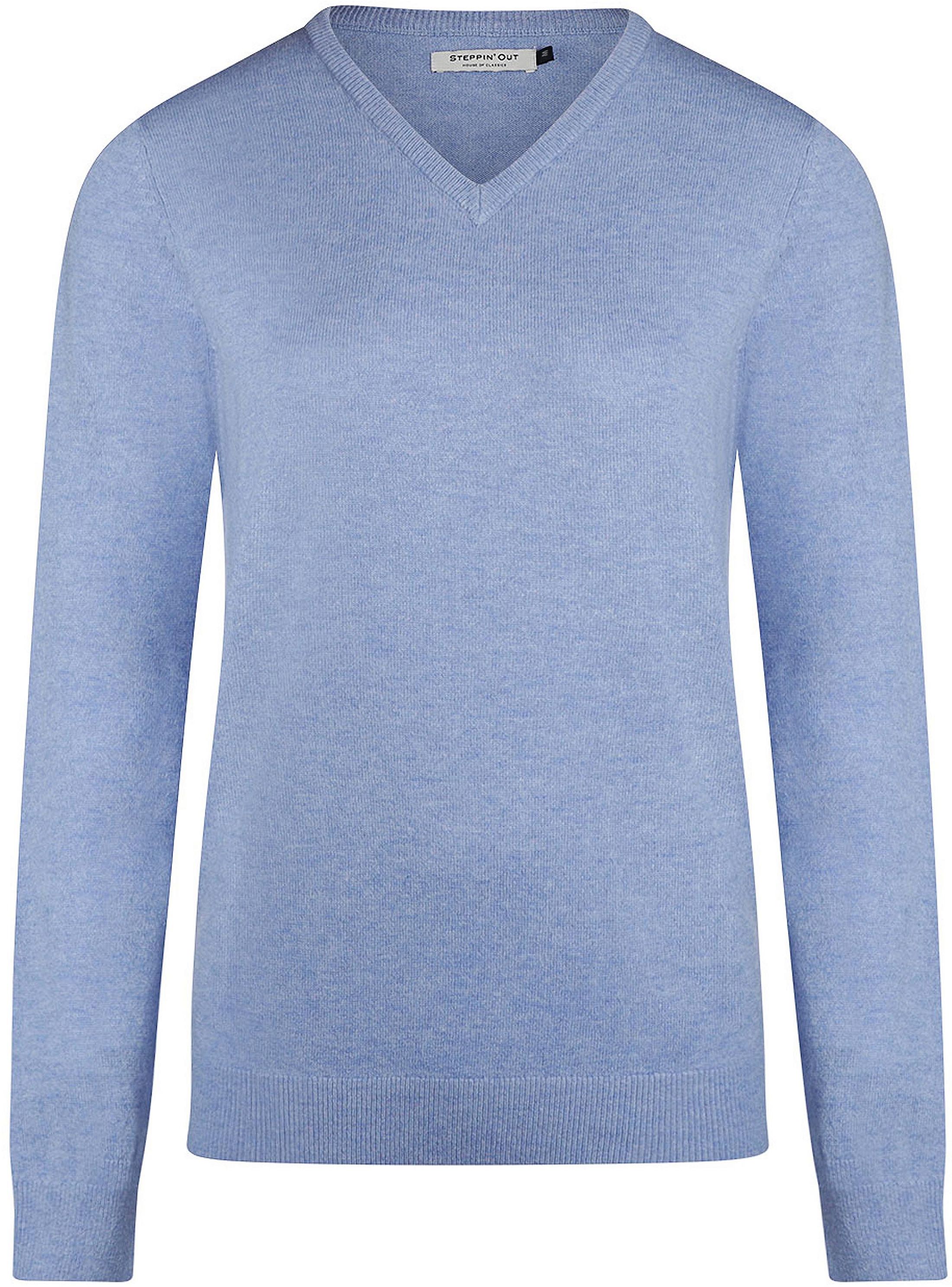 Steppin' Out Women Pullover V-Neck Merino Wool Mid Blue order online | SW1201.0003-2000 | Suitable Greece