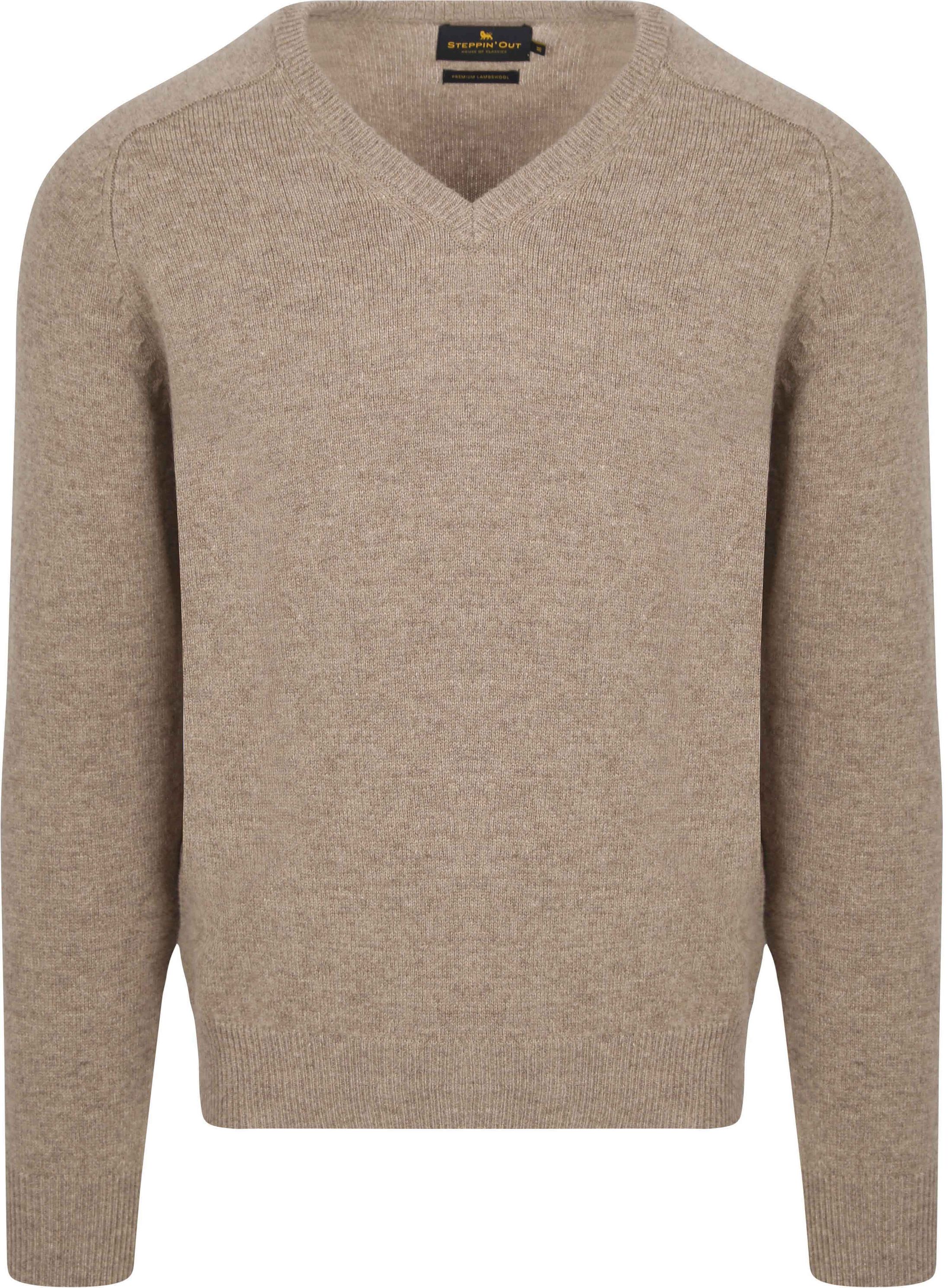 Steppin' Out Maglione con scollo a V in lana d’agnello color sabbia SM1201.0004-3300