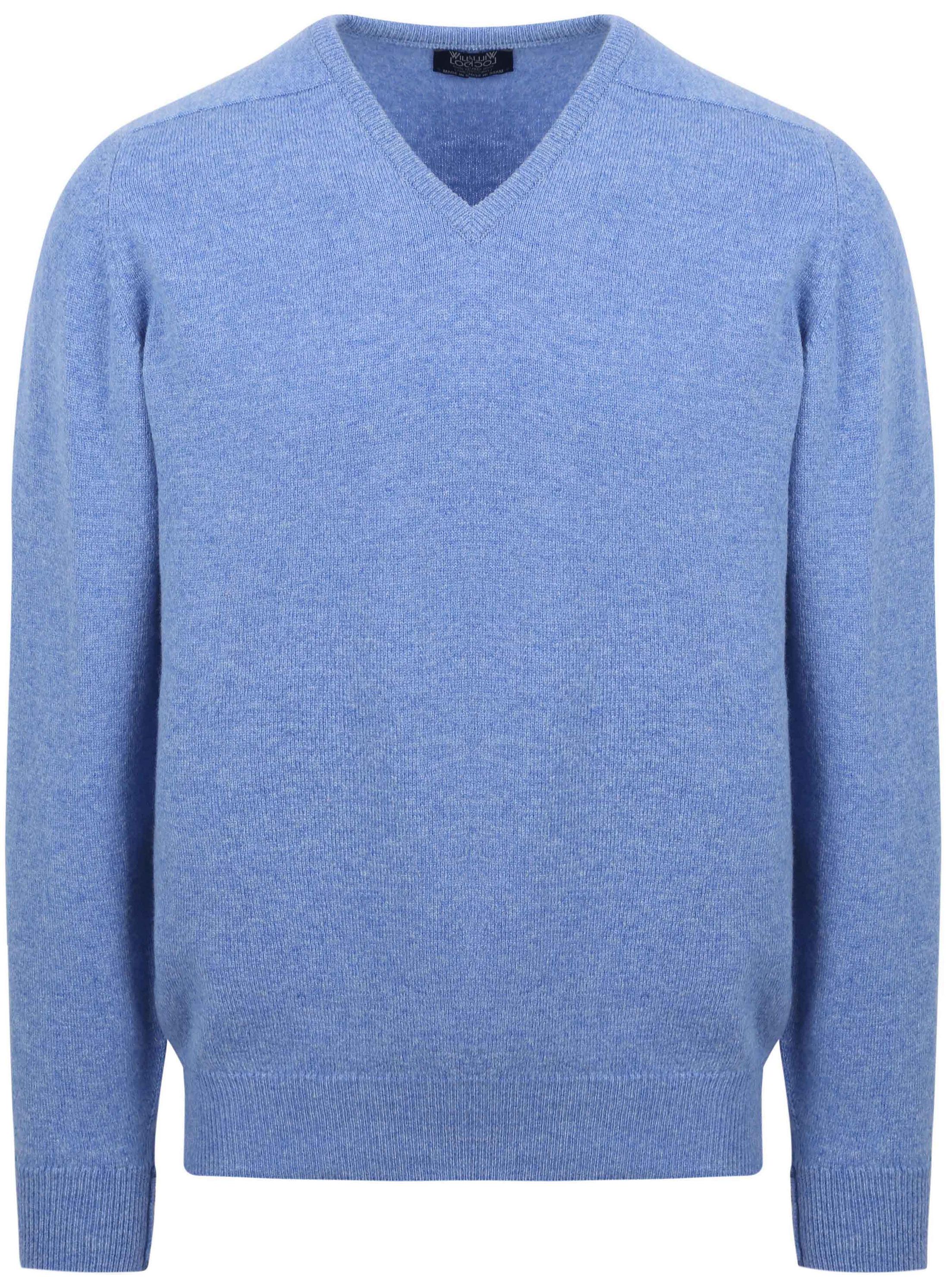 William Lockie tröja i lammull V Surf Mid Blue 7092DF-SURF