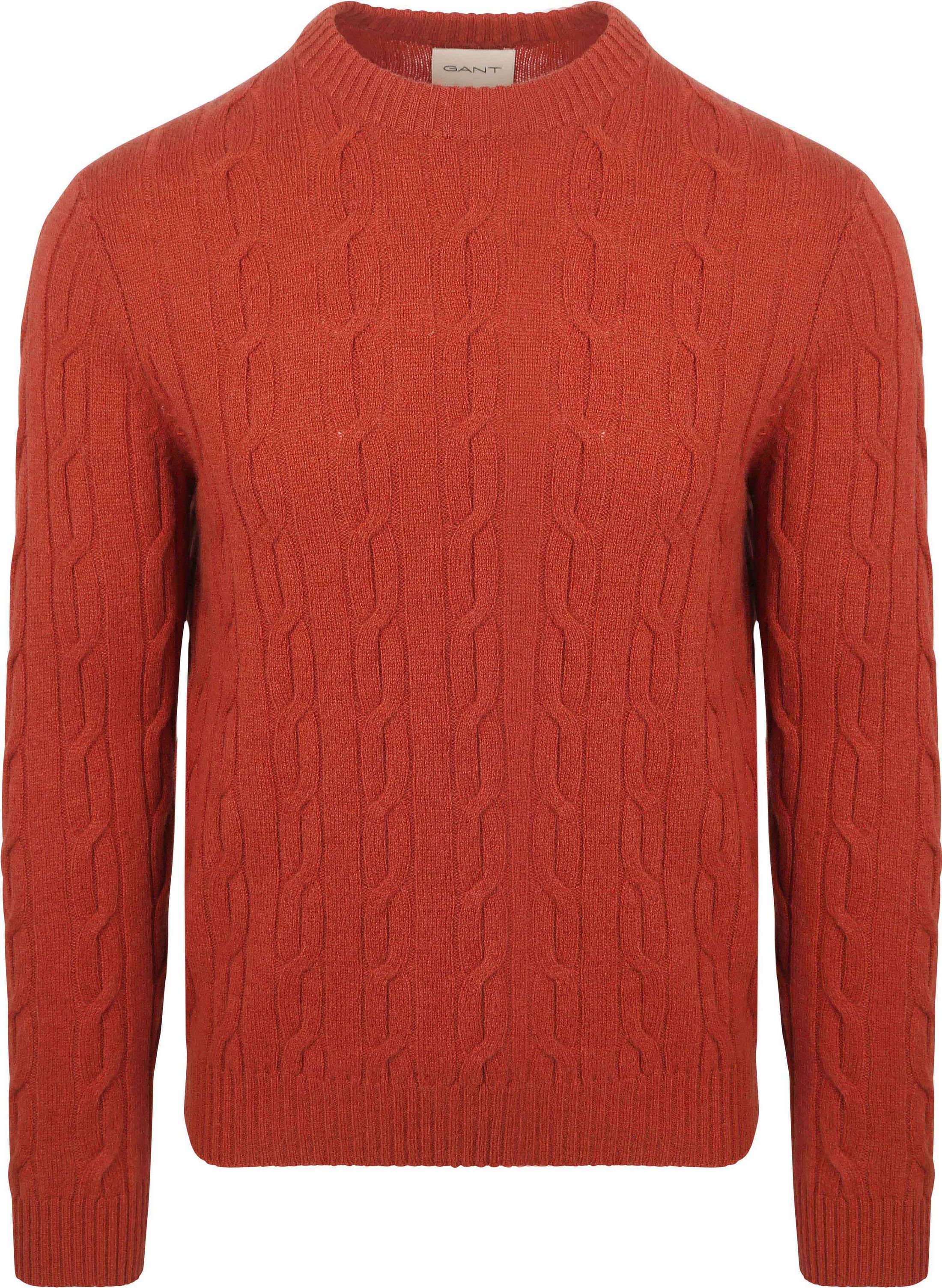 Gant Genser Med Rund Hals I Lammeull Kabelstrikk Moderne Rust 8050213-623