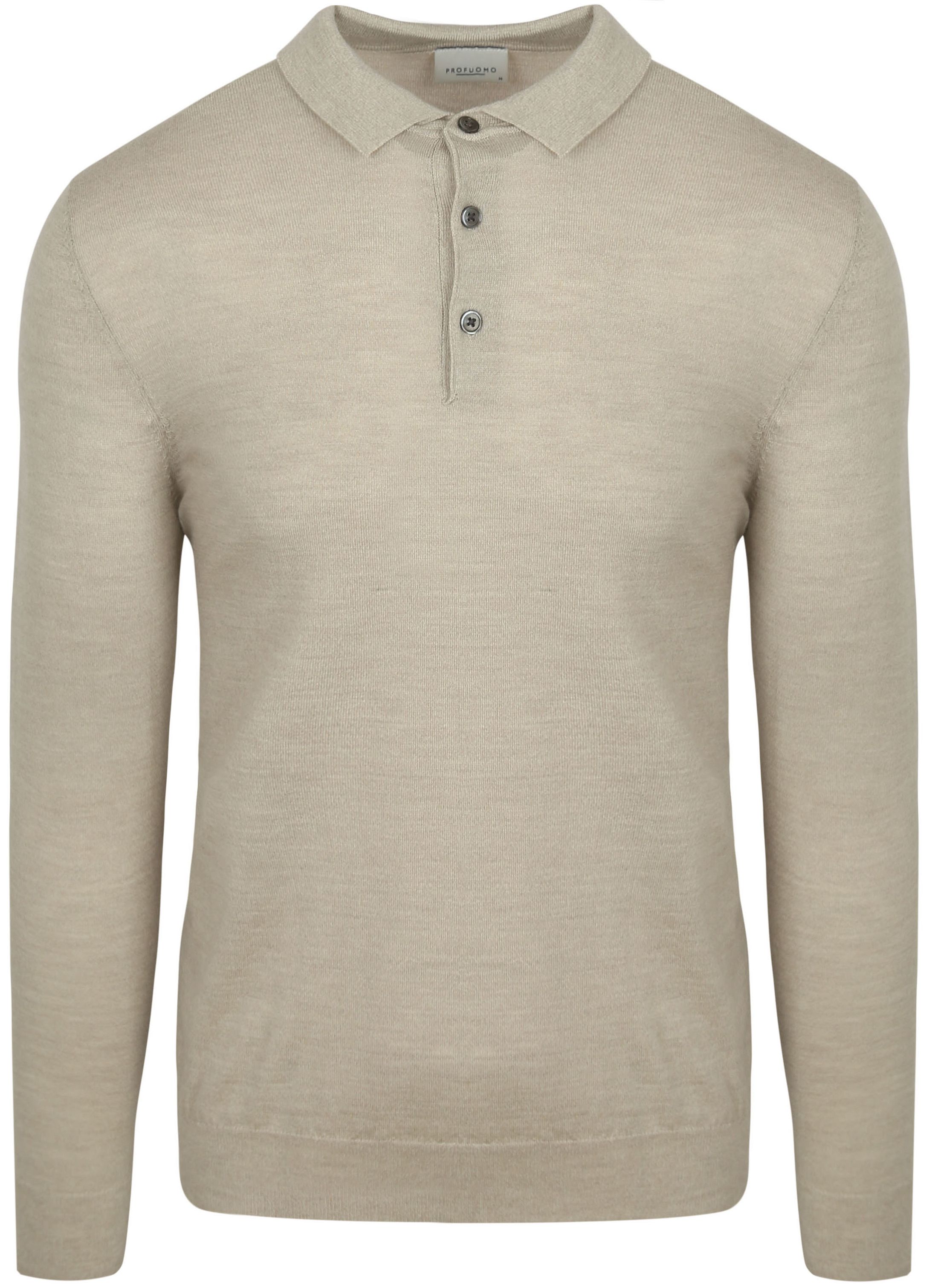 Profuomo Langærmet Poloshirt i Merinould Beige PPWJ30002F-F